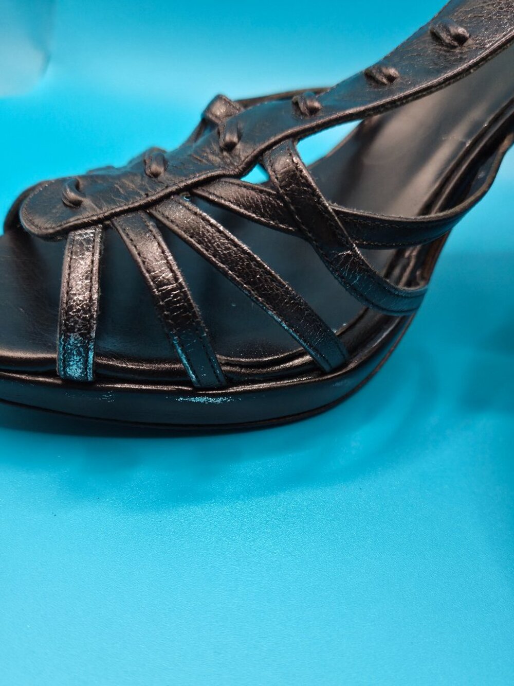 Spiga Black Leather Hight Heel  Strappy Sandals Size 10 Made in Italy - Picture 7 of 15